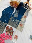 LUXURY FENDI SILK EMBROIDERY SEQUENCE WORK AND RIVET MOTI WORK TOP PALAZZO WITH DUPATTA PARTY WEAR WHOLESALE PRICE ETHNIC GARMENT (5)