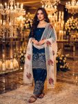 LUXURY FENDY SILK EMBROIDERY SEQUENCE WORK AND RIVET MOTI WORK TOP PALAZZO WITH DUPATTA BLUE