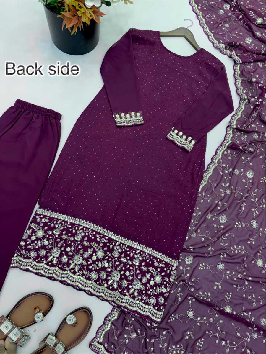 LUXURY GEORGETTE EMBROIDERY SEQUENCE WITH SWAROVSKI DIAMOND WORK TOP BOTTOM WITH DUPATTA FESTIVAL WEAR WHOLESALE PRICE ETHNIC GARMENT (10)