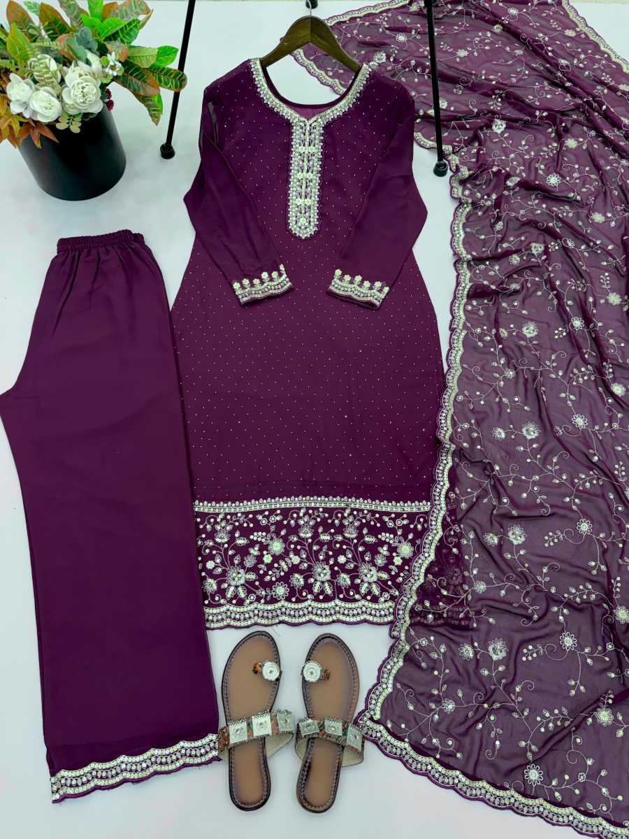 LUXURY GEORGETTE EMBROIDERY SEQUENCE WITH SWAROVSKI DIAMOND WORK TOP BOTTOM WITH DUPATTA FESTIVAL WEAR WHOLESALE PRICE ETHNIC GARMENT (6)