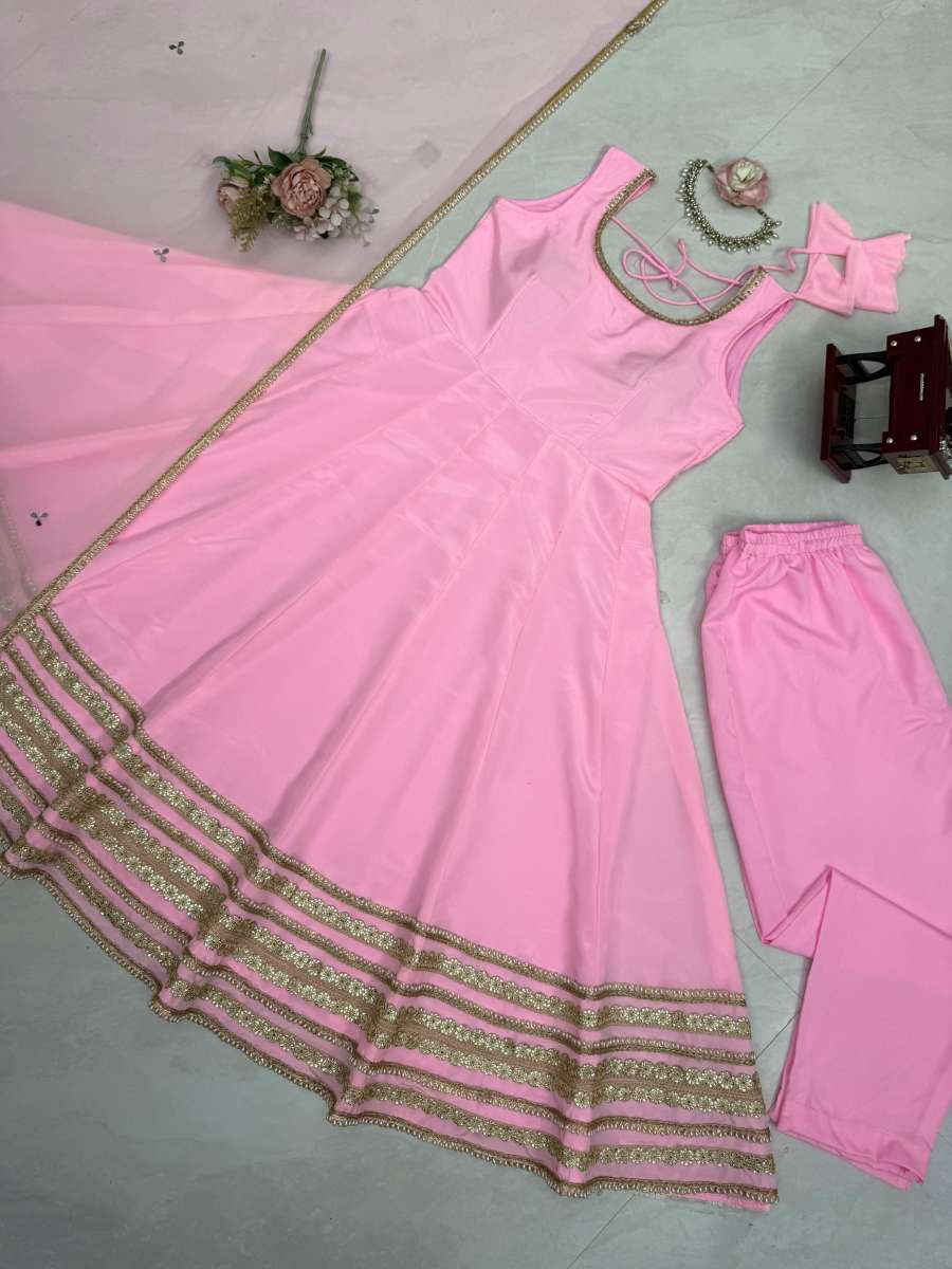LUXURY NATURAL CREPE CODEING DORI WITH MOTI WORK WITH LACE WORK GOWN BOTTOM WITH DUPATTA CASUAL WEAR WHOLESALE PRICE ETHNIC GARMENT (16)