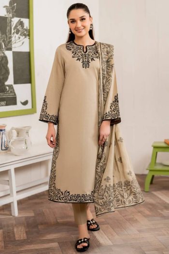 MODERN AB COTTON PRINT LACE WORK TOP BOTTOM WITH DUPATTA CREAM