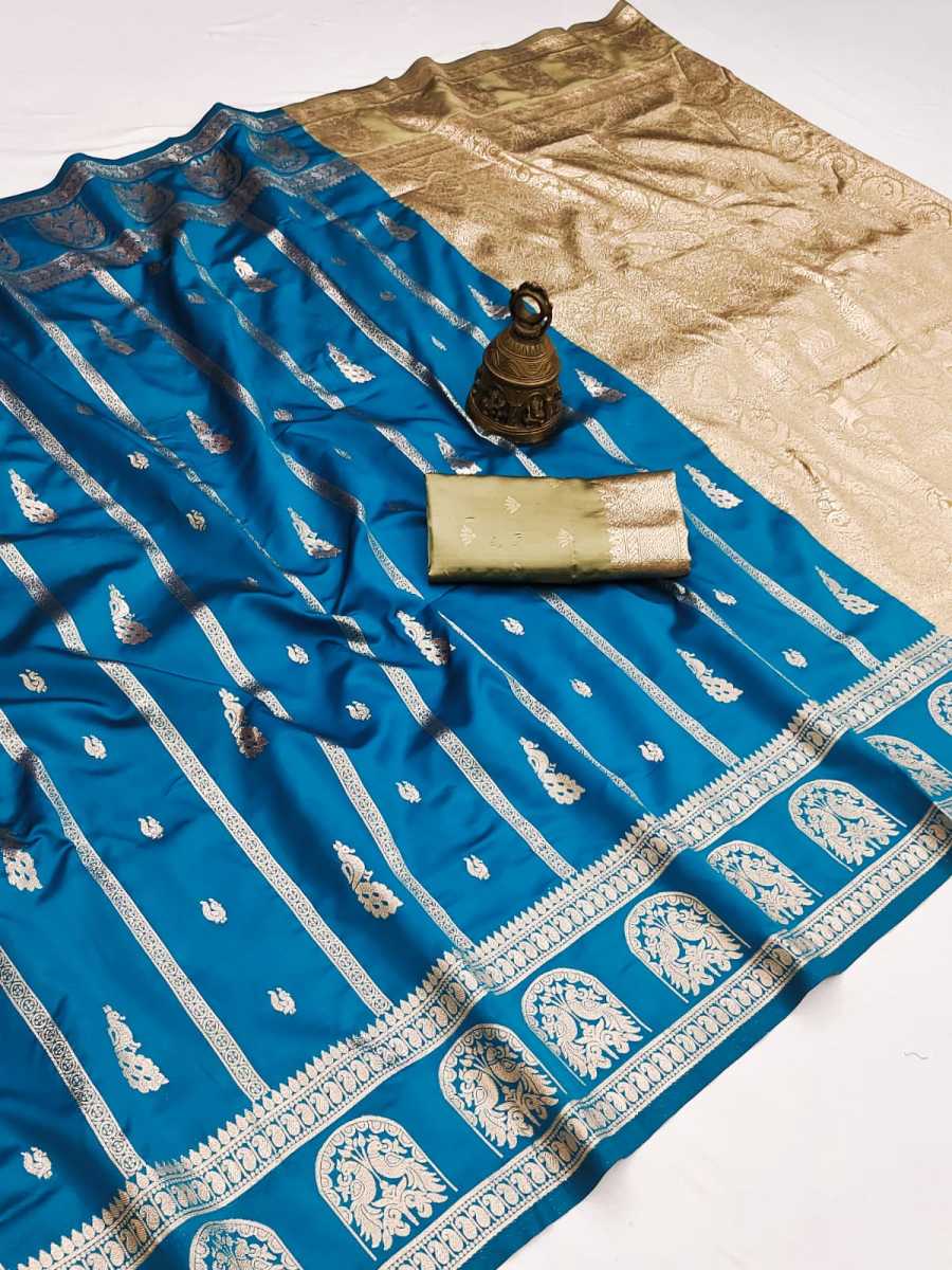 MODERN BANARASI SILK FLOWERS AND MINA , ZARI WEAVING RICH PALLU & BORDER WORK SAREE WITH UNSTITCHED BLOUSE FESTIVE WEAR WHOLESALE PRICE ETHNIC GARMENT (1)