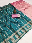 MODERN BANARASI SILK FLOWERS AND MINA , ZARI WEAVING RICH PALLU & BORDER WORK SAREE WITH UNSTITCHED BLOUSE RAMA