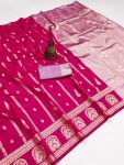 MODERN BANARASI SILK FLOWERS AND MINA , ZARI WEAVING RICH PALLU & BORDER WORK SAREE WITH UNSTITCHED BLOUSE FESTIVE WEAR WHOLESALE PRICE ETHNIC GARMENT (4)