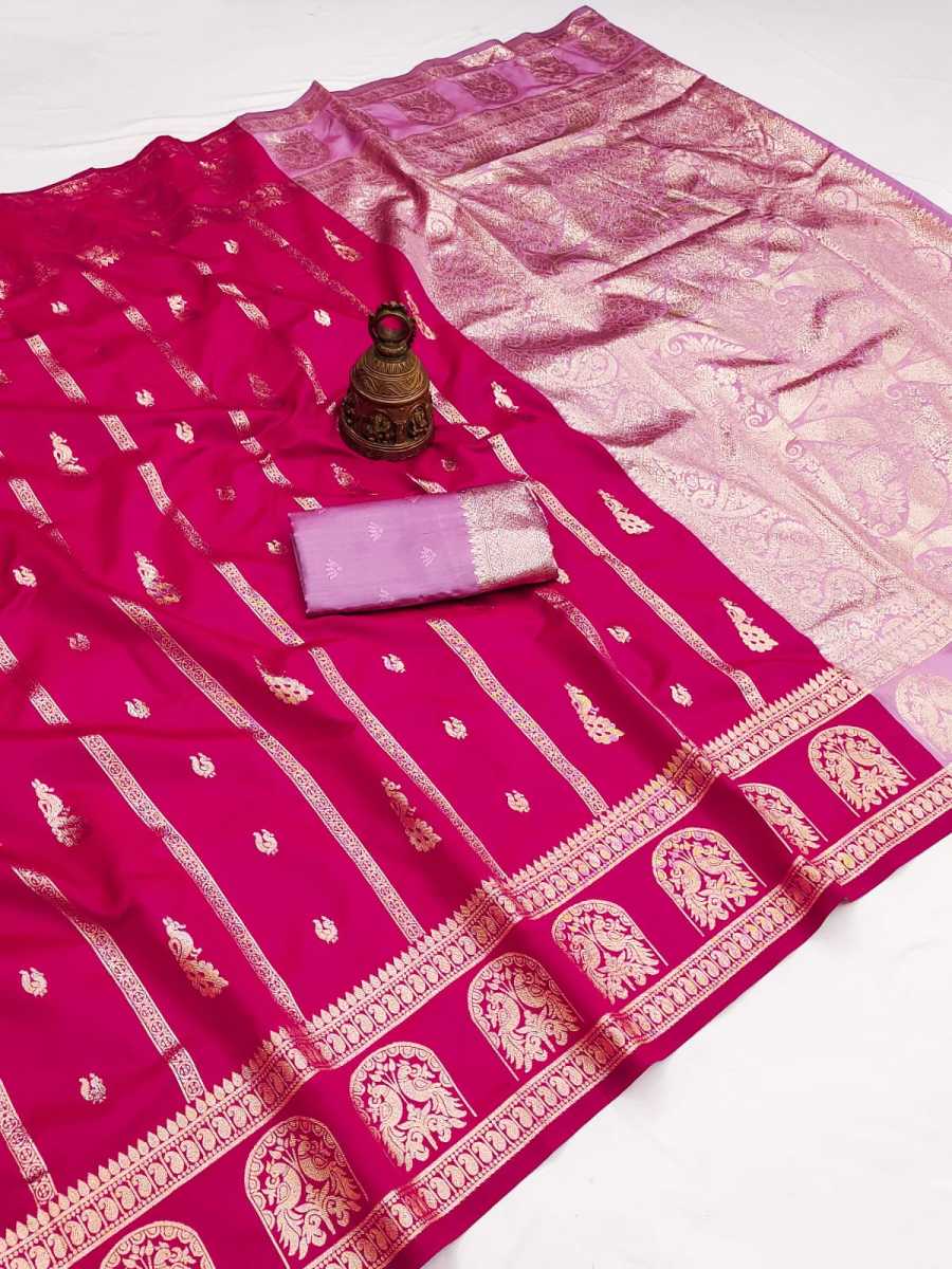 MODERN BANARASI SILK FLOWERS AND MINA , ZARI WEAVING RICH PALLU & BORDER WORK SAREE WITH UNSTITCHED BLOUSE FESTIVE WEAR WHOLESALE PRICE ETHNIC GARMENT (4)