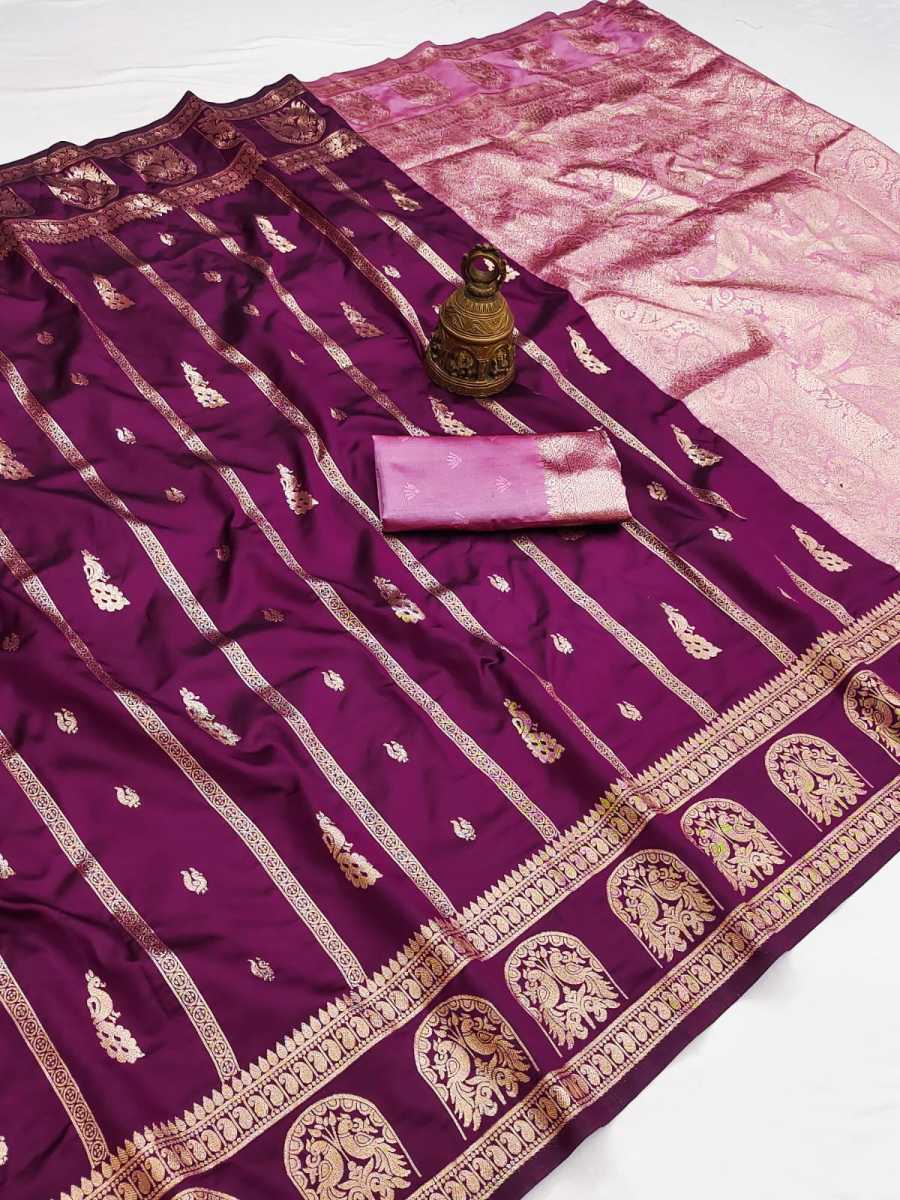MODERN BANARASI SILK FLOWERS AND MINA , ZARI WEAVING RICH PALLU & BORDER WORK SAREE WITH UNSTITCHED BLOUSE FESTIVE WEAR WHOLESALE PRICE ETHNIC GARMENT (5)