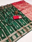MODERN BANARASI SILK FLOWERS AND MINA , ZARI WEAVING RICH PALLU & BORDER WORK SAREE WITH UNSTITCHED BLOUSE FESTIVE WEAR WHOLESALE PRICE ETHNIC GARMENT (6)