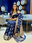 MODERN BANARASI SILK WEAVING WORK SAREE WITH UNSTITCHED BLOUSE BLUE
