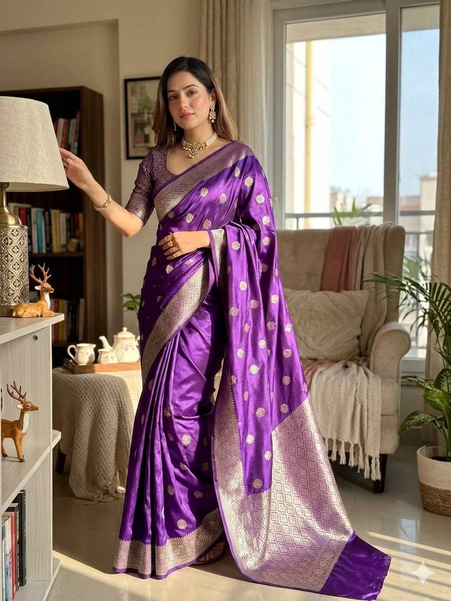 MODERN BANARASI SILK ZARI WOVEN WORK SAREE WITH UNSTITCHED BLOUSE FESTIVE WEAR WHOLESALE PRICE ETHNIC GARMENT (1)