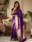 MODERN BANARASI SILK ZARI WOVEN WORK SAREE WITH UNSTITCHED BLOUSE FESTIVE WEAR WHOLESALE PRICE ETHNIC GARMENT (1)