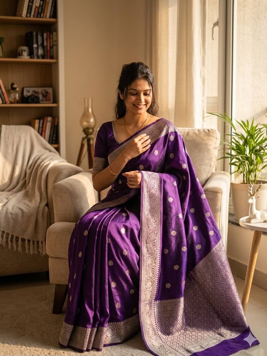 MODERN BANARASI SILK ZARI WOVEN WORK SAREE WITH UNSTITCHED BLOUSE FESTIVE WEAR WHOLESALE PRICE ETHNIC GARMENT (3)