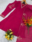 MODERN CHANDERI SILK SEQUENCE EMBROIDERY WORK TOP BOTTOM WITH DUPATTA FESTIVE WEAR WHOLESALE PRICE ETHNIC GARMENT (3)