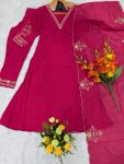 MODERN CHANDERI SILK SEQUENCE EMBROIDERY WORK TOP BOTTOM WITH DUPATTA FESTIVE WEAR WHOLESALE PRICE ETHNIC GARMENT (3)