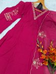 MODERN CHANDERI SILK SEQUENCE EMBROIDERY WORK TOP BOTTOM WITH DUPATTA FESTIVE WEAR WHOLESALE PRICE ETHNIC GARMENT (3)