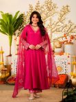MODERN CHANDERI SILK SEQUENCE EMBROIDERY WORK TOP BOTTOM WITH DUPATTA PINK