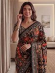 MODERN CHINON DIGITAL AJRAK PRINT WITH REAL MIRROR WORK SAREE WITH UNSTITCHED BLOUSE PARTY WEAR WHOLESALE PRICE ETHNIC GARMENT (36)