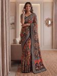 MODERN CHINON DIGITAL AJRAK PRINT WITH REAL MIRROR WORK SAREE WITH UNSTITCHED BLOUSE PARTY WEAR WHOLESALE PRICE ETHNIC GARMENT (36)