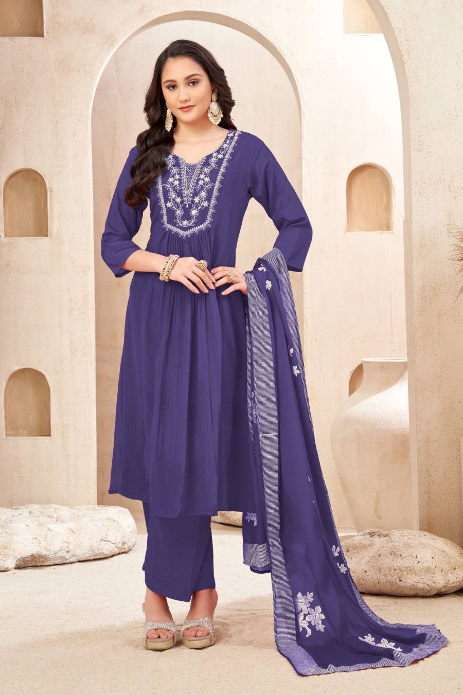 MODERN CHINON EMBROIDERY, SEQUENCE & CODING WORK TOP BOTTOM WITH DUPATTA FESTIVE WEAR WHOLESALE PRICE ETHNIC GARMENT (2)