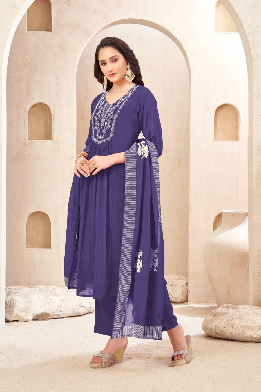 MODERN CHINON EMBROIDERY, SEQUENCE & CODING WORK TOP BOTTOM WITH DUPATTA FESTIVE WEAR WHOLESALE PRICE ETHNIC GARMENT (3)
