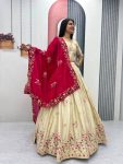 MODERN CHINON EMBROIDERY THREAD & SEQUENCE WORK LEHENGA CHOLI WITH DUPATTA WEDDING WEAR WHOLESALE PRICE ETHNIC GARMENT (13)