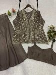 MODERN CHINON PLAIN BLOUSE WITH SEQUENCE EMBROIDERY WORK PALAZZO AND KOTI PARTY WEAR WHOLESALE PRICE ETHNIC GARMENT (9)