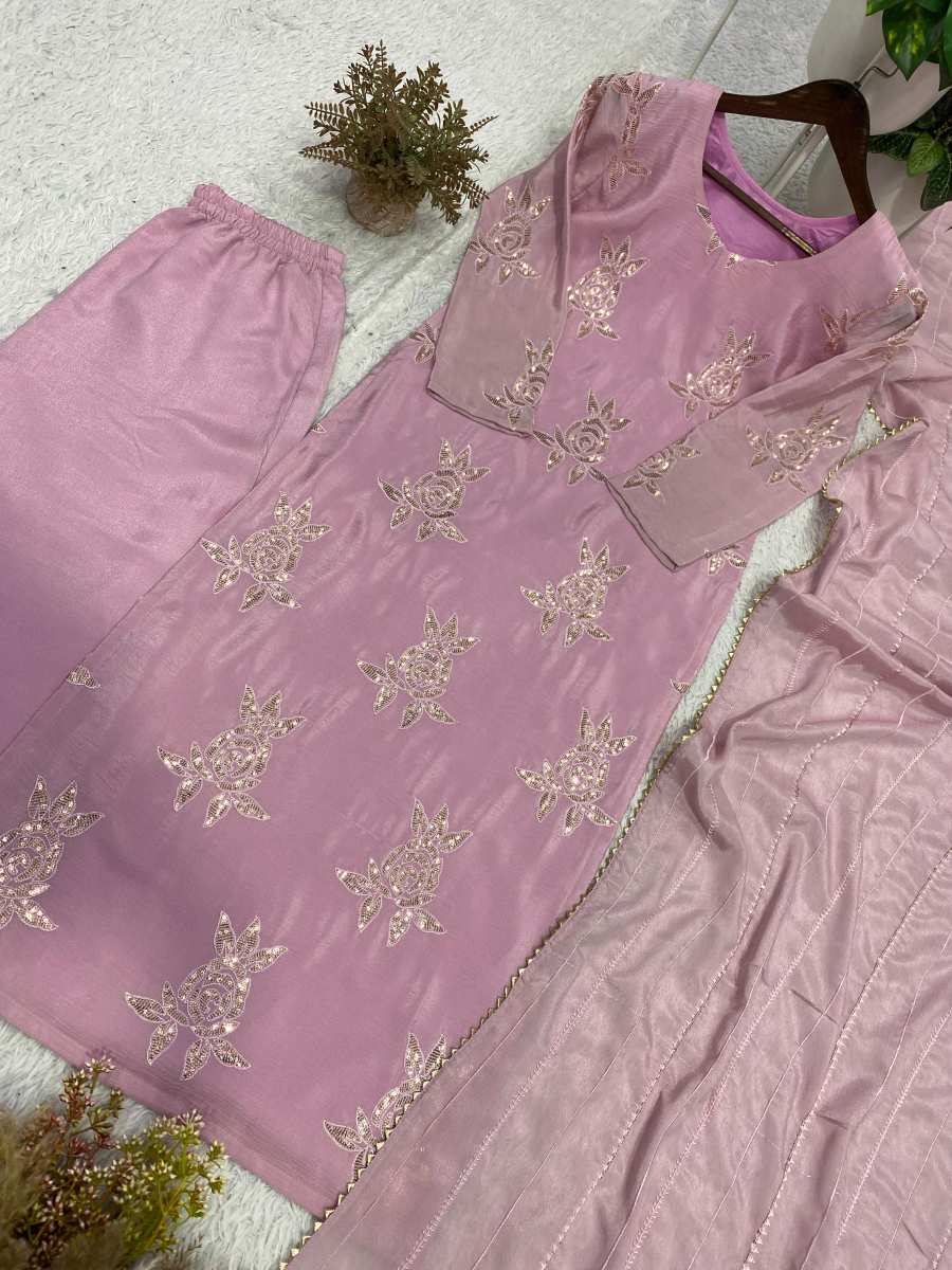 MODERN CHINON SEQUENCE EMBROIDERY WORK TOP BOTTOM WITH DUPATTA FESTIVE WEAR WHOLESALE PRICE ETHNIC GARMENT (1)