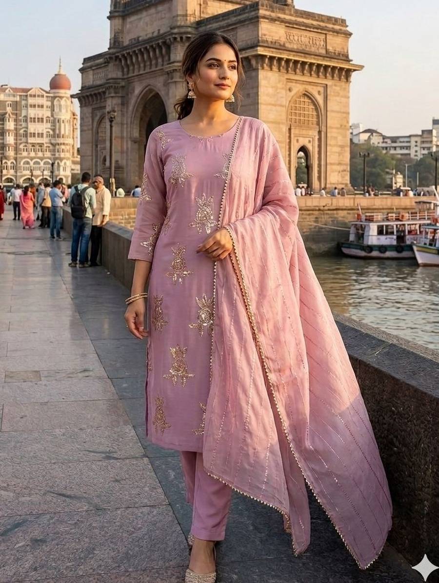 MODERN CHINON SEQUENCE EMBROIDERY WORK TOP BOTTOM WITH DUPATTA FESTIVE WEAR WHOLESALE PRICE ETHNIC GARMENT (3)