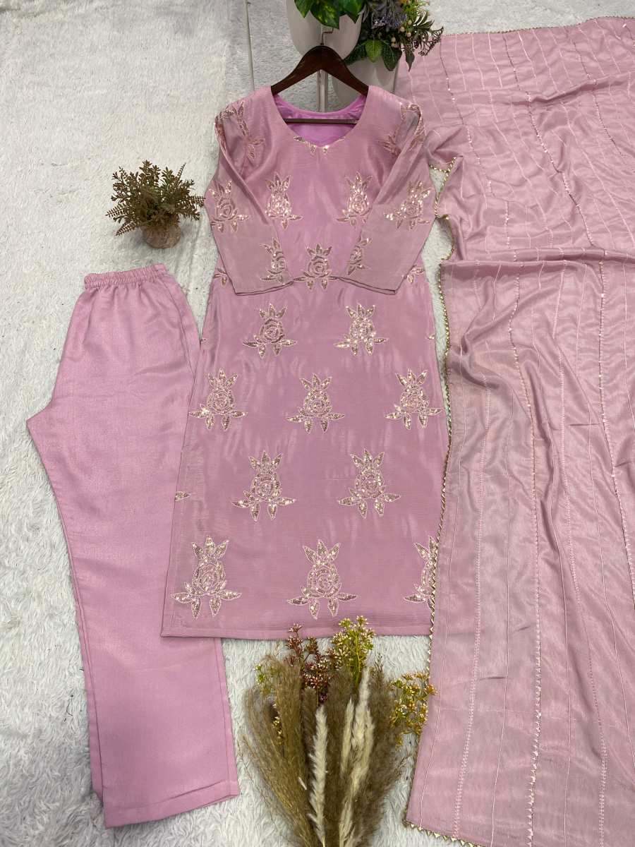MODERN CHINON SEQUENCE EMBROIDERY WORK TOP BOTTOM WITH DUPATTA FESTIVE WEAR WHOLESALE PRICE ETHNIC GARMENT (6)