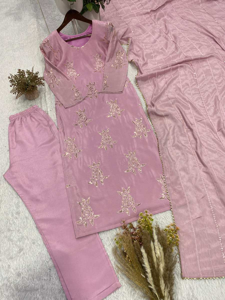 MODERN CHINON SEQUENCE EMBROIDERY WORK TOP BOTTOM WITH DUPATTA FESTIVE WEAR WHOLESALE PRICE ETHNIC GARMENT (7)