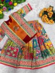 MODERN CHINON SILK DIGITAL PRINT, MIRROR HANDWORK & GOTA SAMOSA LACE WORK KID’D LEHENGA CHOLI WITH KOTI FESTIVE WEAR WHOLESALE PRICE ETHNIC GARMENT (2)