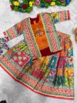 MODERN CHINON SILK DIGITAL PRINT, MIRROR HANDWORK & GOTA SAMOSA LACE WORK KID’D LEHENGA CHOLI WITH KOTI FESTIVE WEAR WHOLESALE PRICE ETHNIC GARMENT (2)