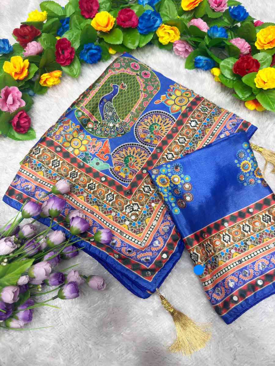 MODERN CHINON SILK DIGITAL PRINTED MIRROR HANDWORK, PIPING BORDER SAREE WITH UNSTITCHED BLOUSE FESTIVE WEAR WHOLESALE PRICE ETHNIC GARMENT (5)