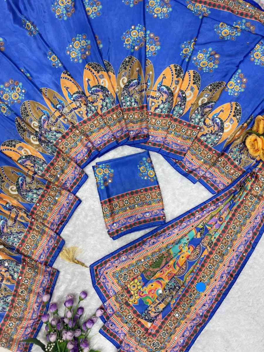 MODERN CHINON SILK DIGITAL PRINTED MIRROR HANDWORK, PIPING BORDER SAREE WITH UNSTITCHED BLOUSE FESTIVE WEAR WHOLESALE PRICE ETHNIC GARMENT (8)