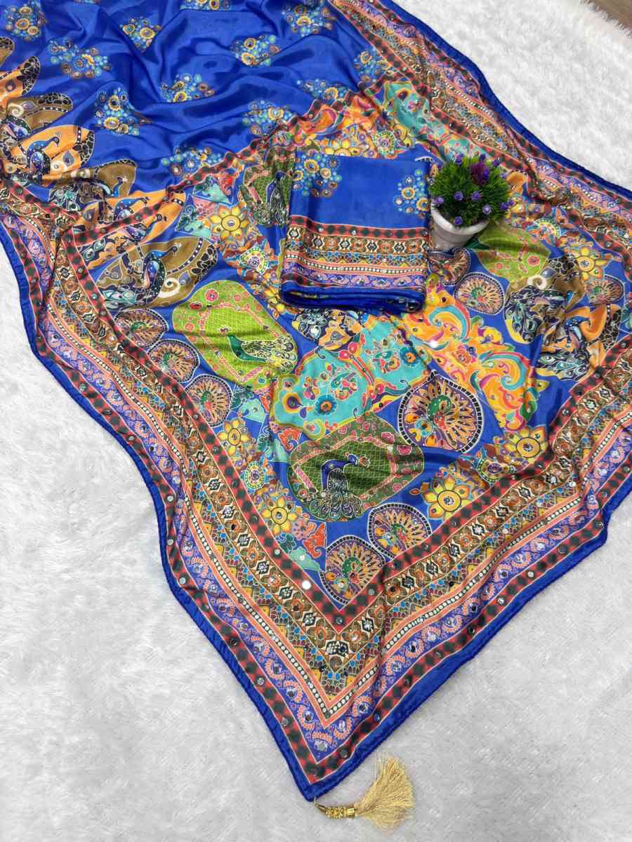 MODERN CHINON SILK DIGITAL PRINTED MIRROR HANDWORK, PIPING BORDER SAREE WITH UNSTITCHED BLOUSE FESTIVE WEAR WHOLESALE PRICE ETHNIC GARMENT (9)