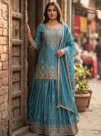 MODERN CHINON SILK EMBROIDERY 5 MM SEQUENCE WORK TOP LEHENGA WITH DUPATTA RAMA