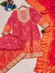MODERN CHINON SILK EMBROIDERY SEQUENCE AND CODING WITH DIGITAL PRINT WORK TOP PALAZZO WITH DUPATTA FESTIVE WEAR WHOLESALE PRICE ETHNIC GARMENT (6)
