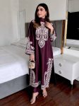 MODERN CHINON SILK THREAD EMBROIDERY WORK TOP PALAZZO WITH DUPATTA WINE