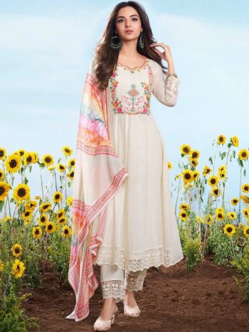 MODERN COTTON CHECKS EMBROIDERY WORK TOP BOTTOM WITH DUPATTA OFF WHITE