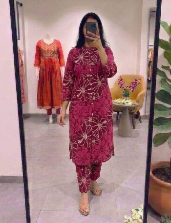 MODERN COTTON DIGITAL PRINT WORK TOP PENT SET RANI