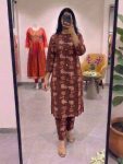 MODERN COTTON DIGITAL PRINT WORK TOP PENT SET CHIKU