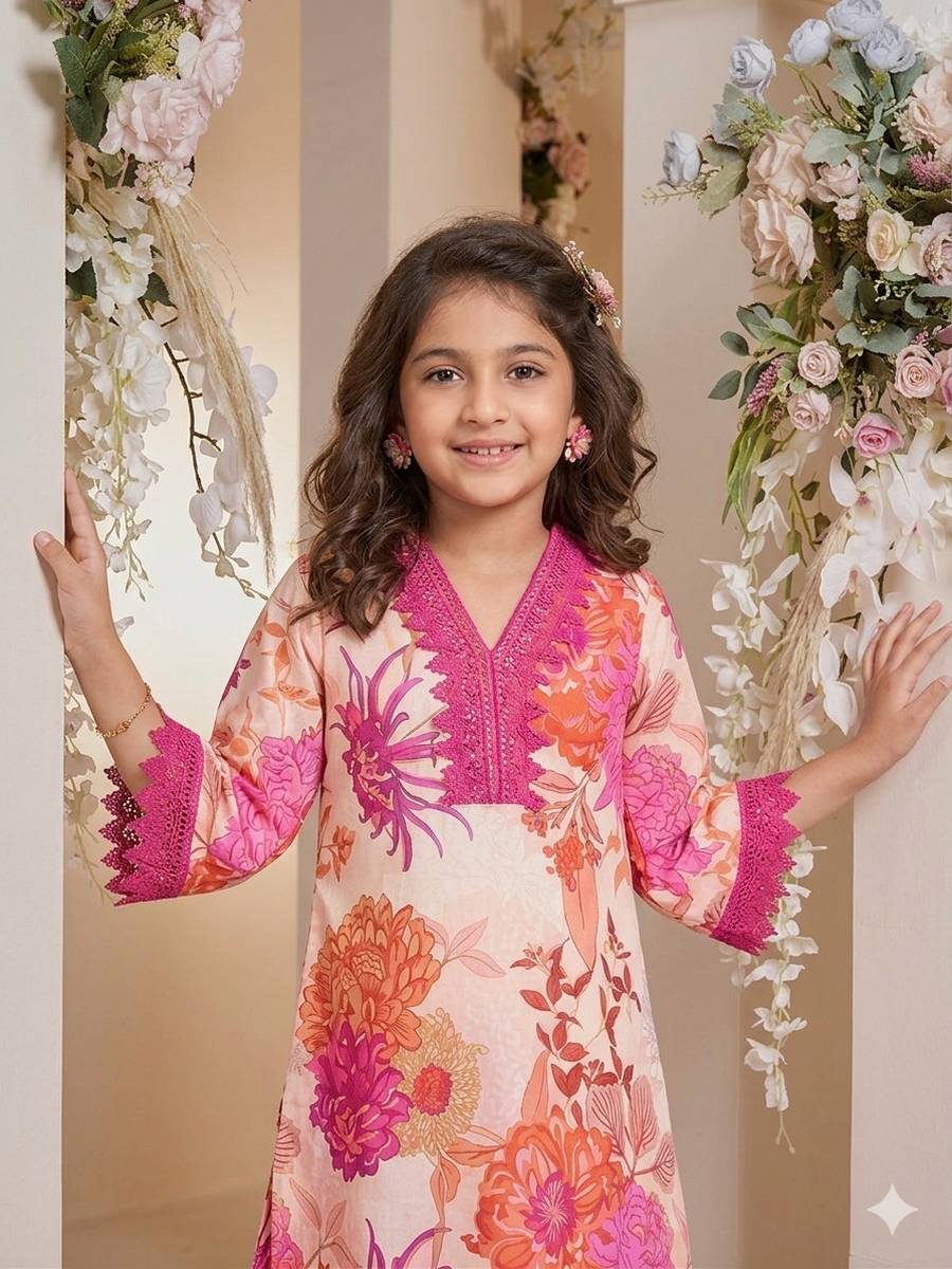 MODERN COTTON PRINTED WORK KID'S TOP BOTTOM SET FESTIVE WEAR WHOLESALE PRICE ETHNIC GARMENT (4)