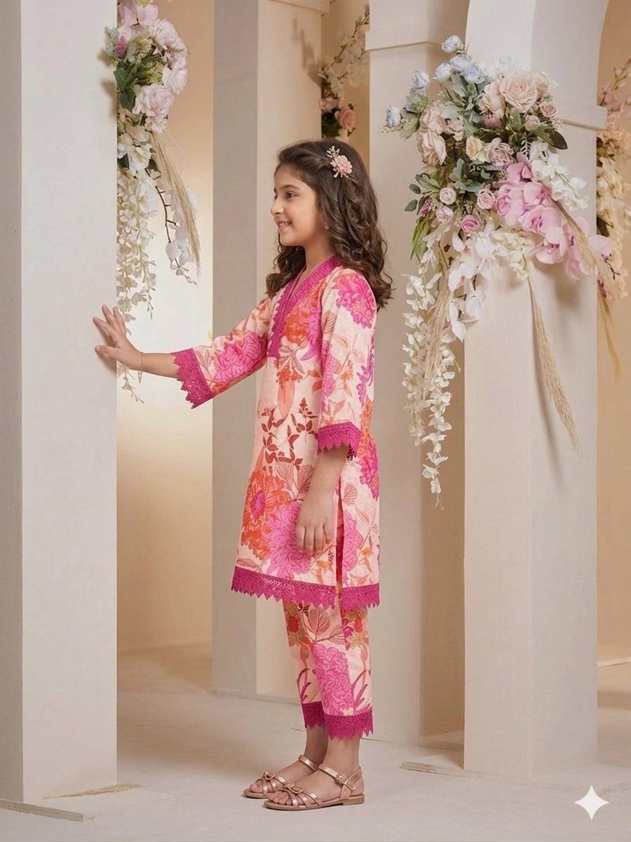 MODERN COTTON PRINTED WORK KID'S TOP BOTTOM SET FESTIVE WEAR WHOLESALE PRICE ETHNIC GARMENT (5)