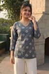 MODERN COTTON PRINTED WORK TOP  GREY