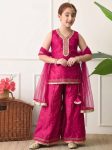 MODERN COTTON SILK EMBROIDERY WORK TOP PALAZZO WITH DUPATTA PINK