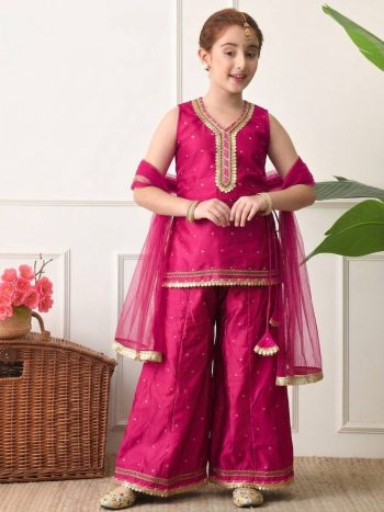 MODERN COTTON SILK EMBROIDERY WORK TOP PALAZZO WITH DUPATTA PINK