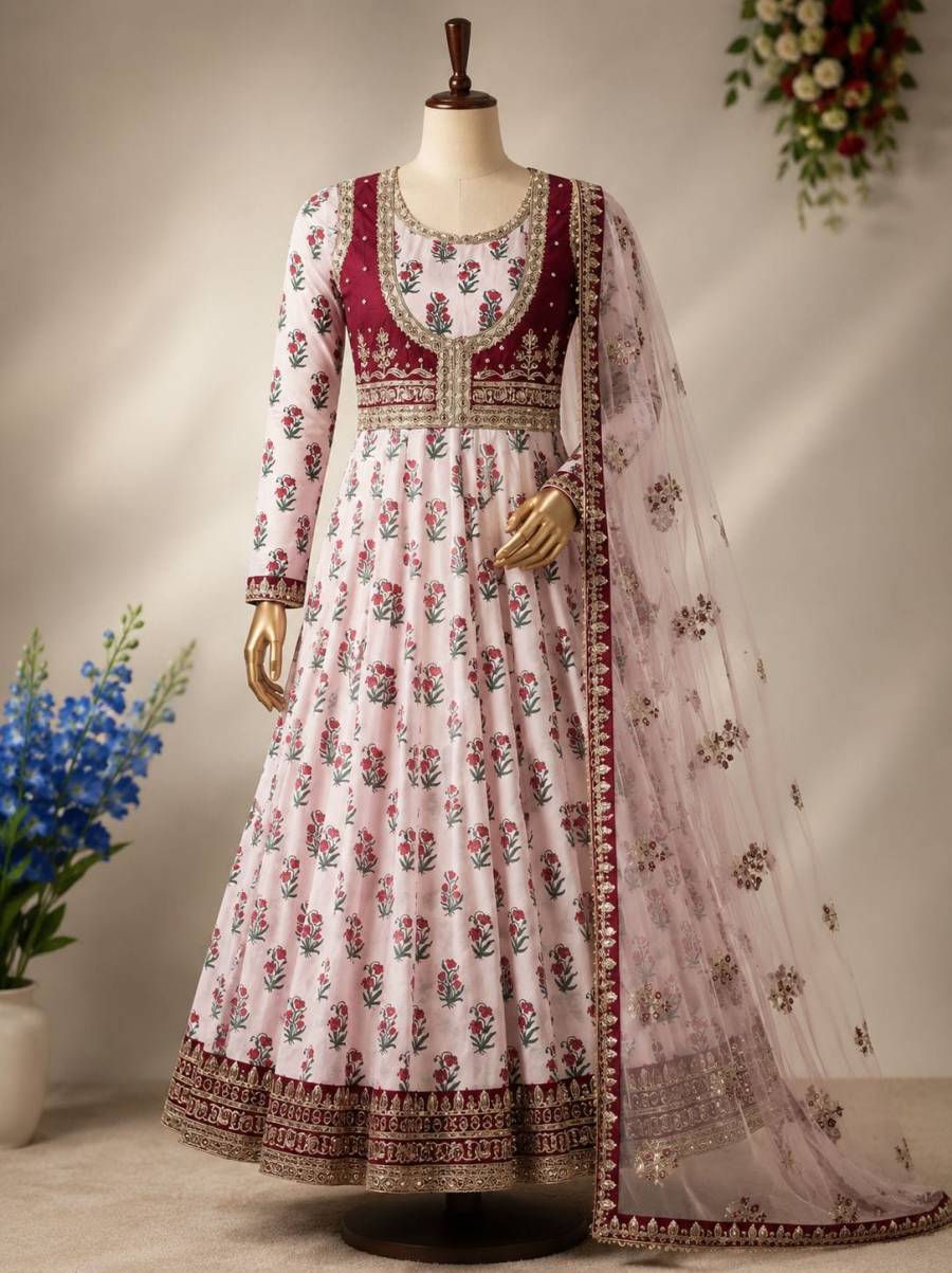 MODERN CREPE DIGITAL PRINT WITH EMBROIDERY SEQUENCE WORK GOWN WITH DUPATTA FESTIVE WEAR WHOLE PRICE ETHNIC GARMENT (3)