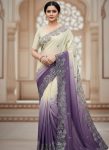 MODERN CRUNCHY PADDING EMBROIDERY AND MULTI THREAD WITH ARCO CUT WORK BORDER SAREE WITH UNSTITCHED BLOUSE PURPLE
