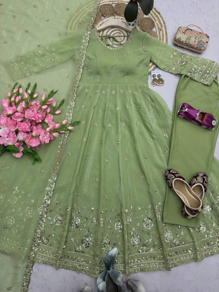 MODERN CRUNCHY SILK EMBROIDERY SEQUENCE WORK GOWN BOTTOM WITH DUPATTA FESTIVE WEAR WHOLESALE PRICE ETHNIC GARMENT (12)