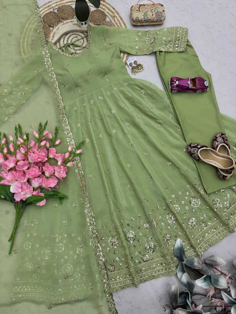 MODERN CRUNCHY SILK EMBROIDERY SEQUENCE WORK GOWN BOTTOM WITH DUPATTA FESTIVE WEAR WHOLESALE PRICE ETHNIC GARMENT (14)
